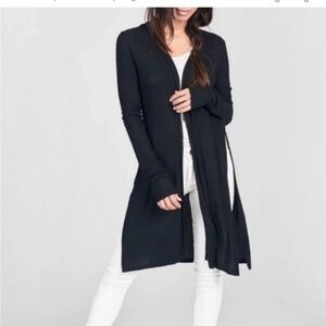 Joah Brown Luna Side Slit Black Rib Knit Cardigan Long Sleeve Women's M/L